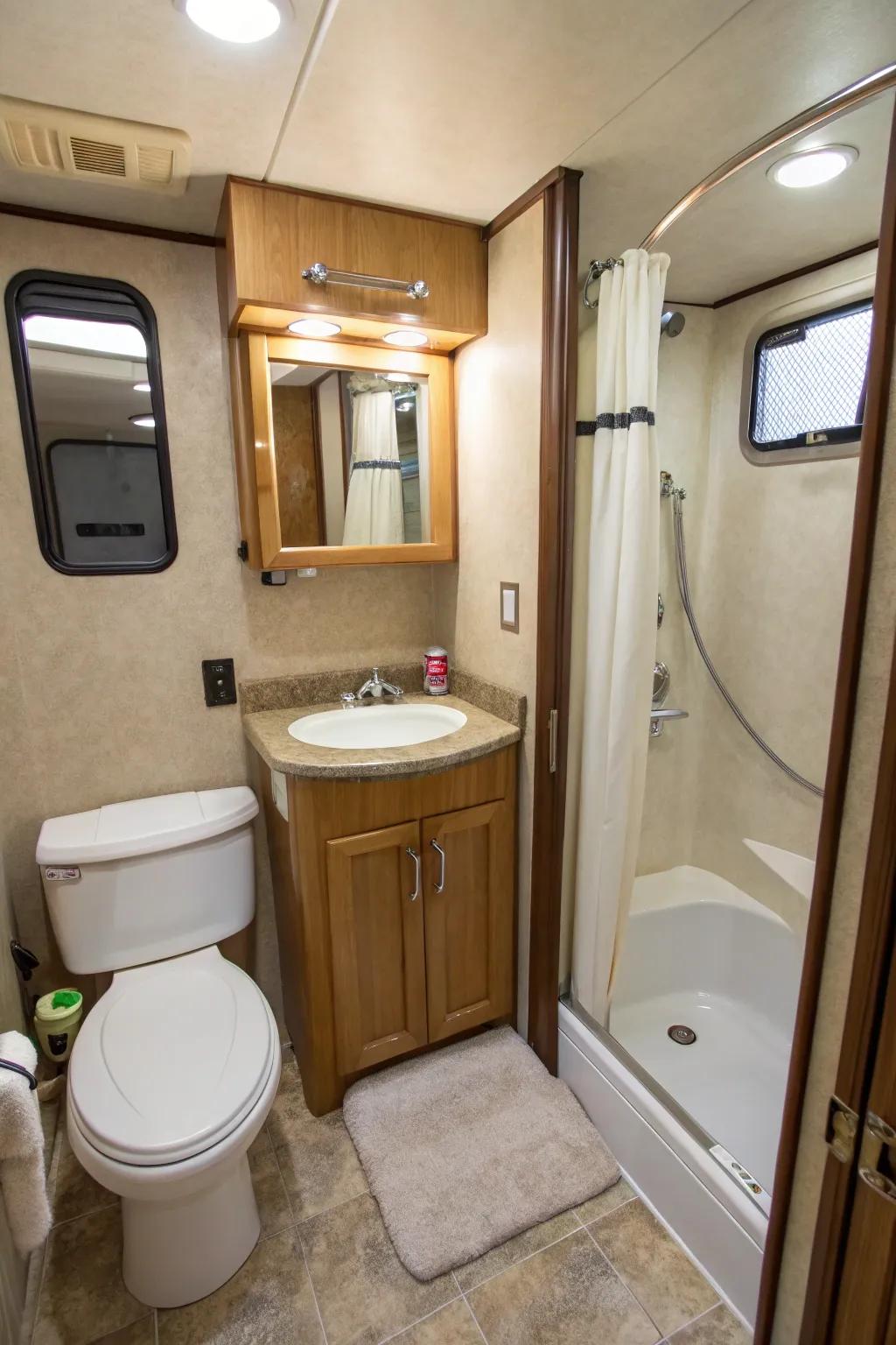 A well-decorated bathroom enhances the RV experience.