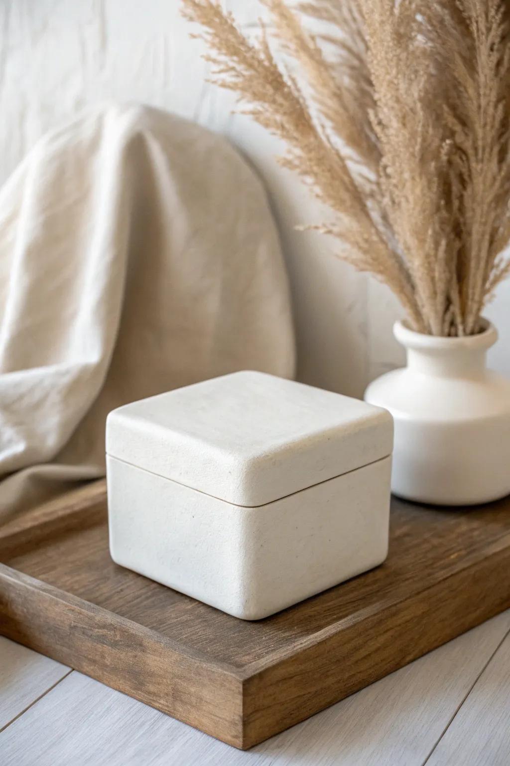 Embrace simplicity with this elegant monochrome clay box, where minimalism meets natural beauty.