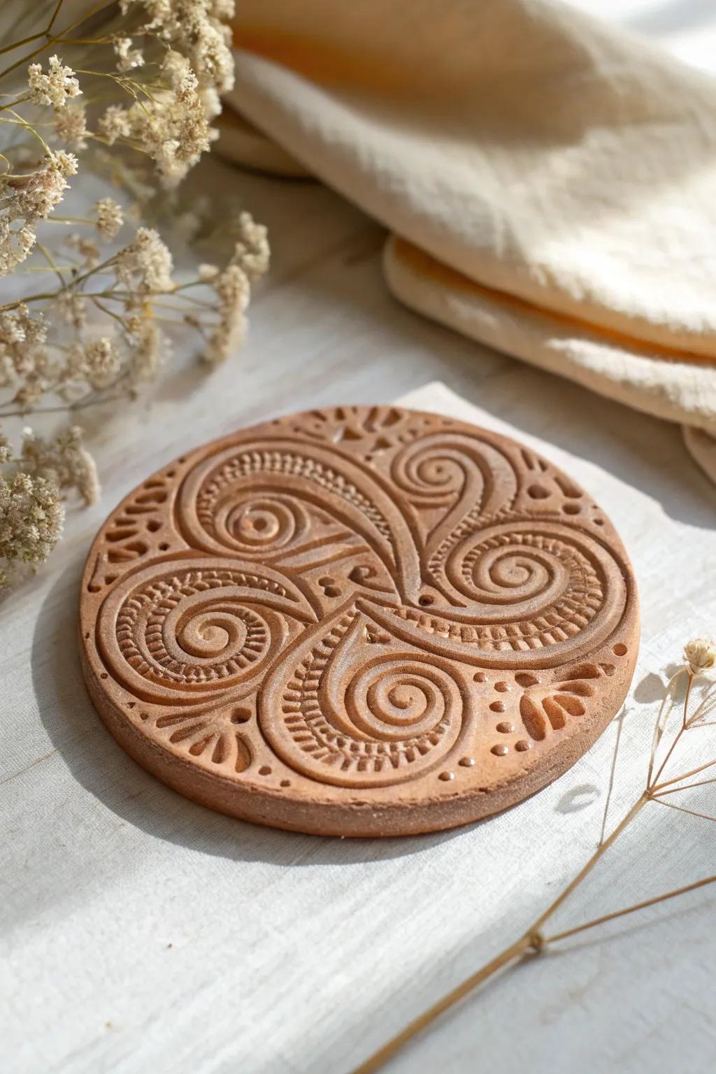 Discover the art of elegance with embossed clay coasters that bring sophistication to every surface.