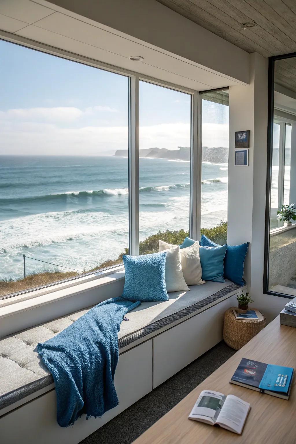 A window seat offers a peaceful spot to enjoy the view and relax.