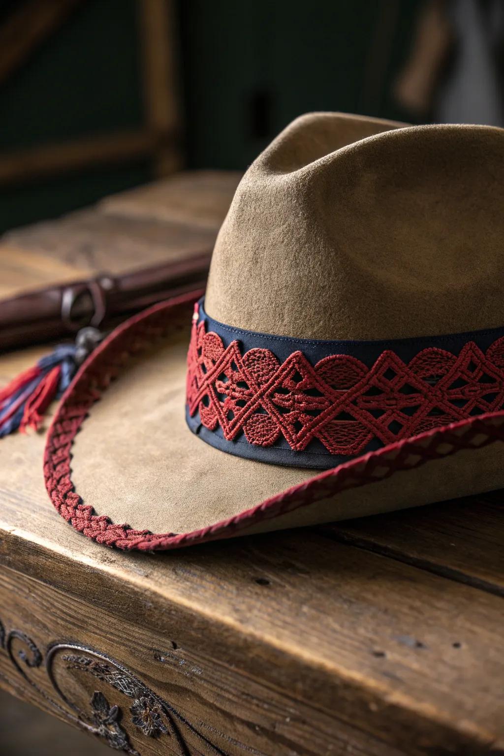 Elevate your cowboy hat game with bold lace and ribbon accents.