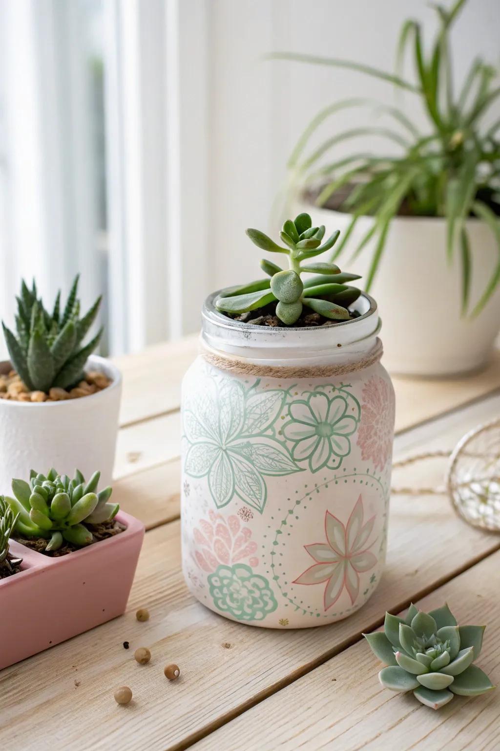 Transform old jars into charming eco-friendly planters with a touch of creativity!