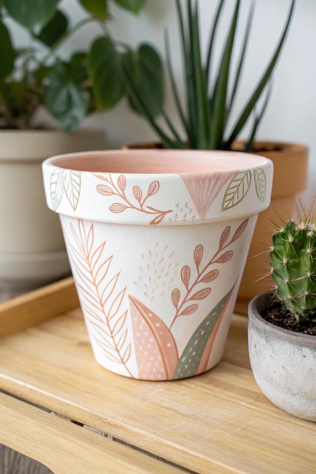 Transform your plant collection with hand-painted terracotta pots that add a touch of minimalist boho charm!