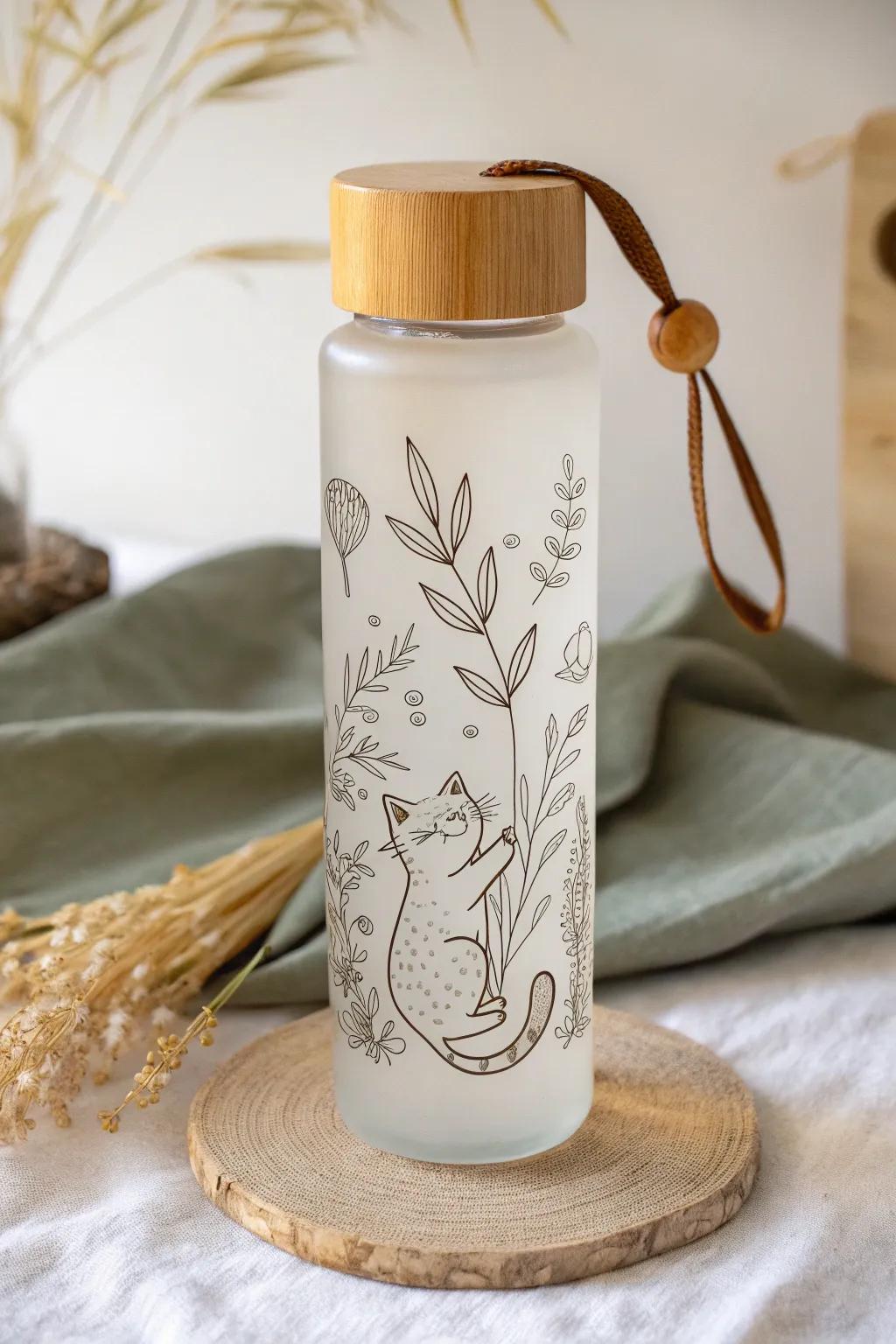 Stay hydrated with a touch of whimsy – this cat-themed bottle is your perfect companion!