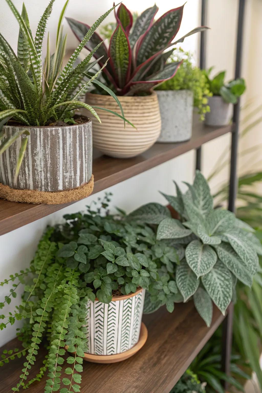 Textural variety adds depth to plant arrangements.