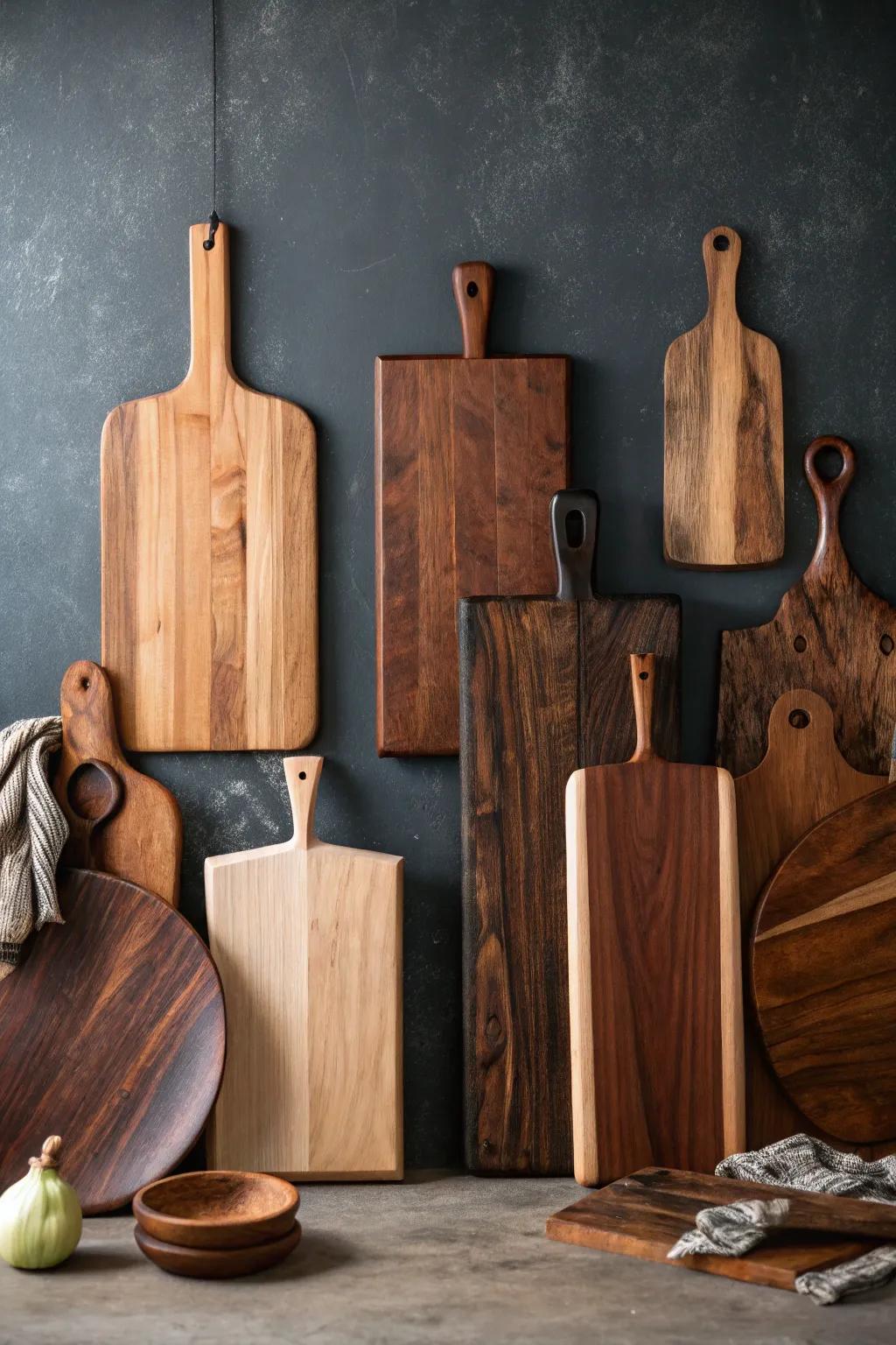 Transform your kitchen with a stunning cutting board wall display that celebrates craftsmanship.