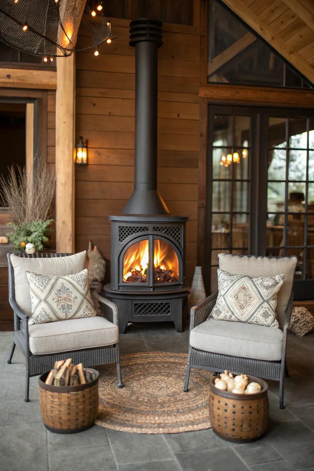 Symmetry around the stove creates a balanced and harmonious look.