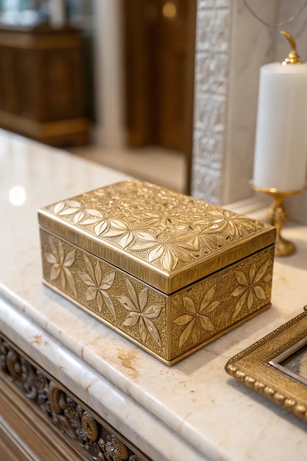 An antique gold leaf box for a luxurious decor touch.