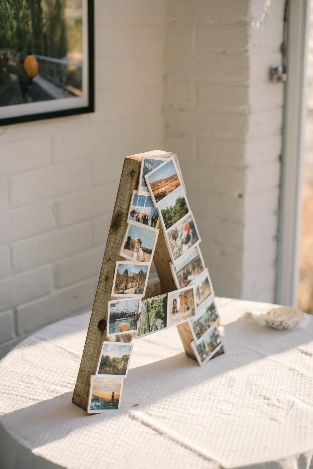 Craft a meaningful collage: Transform wooden letters into a cherished photo display.