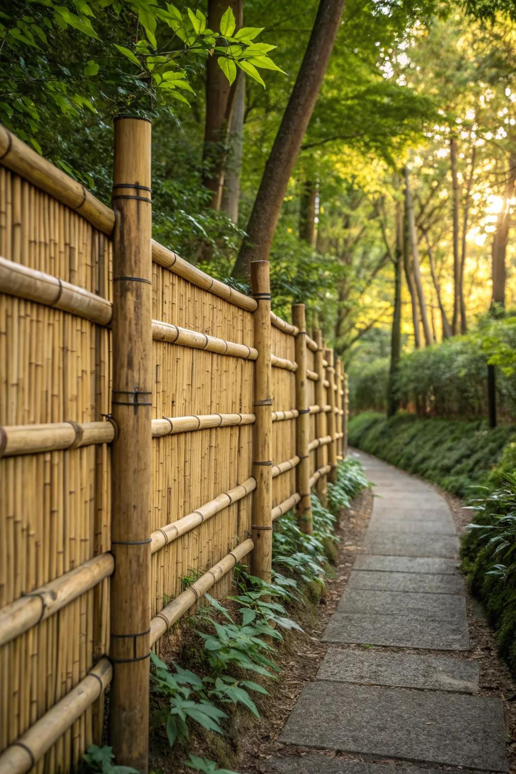 Blend with nature: A bamboo fence that beautifully merges with the forest, keeping deer at bay with style.