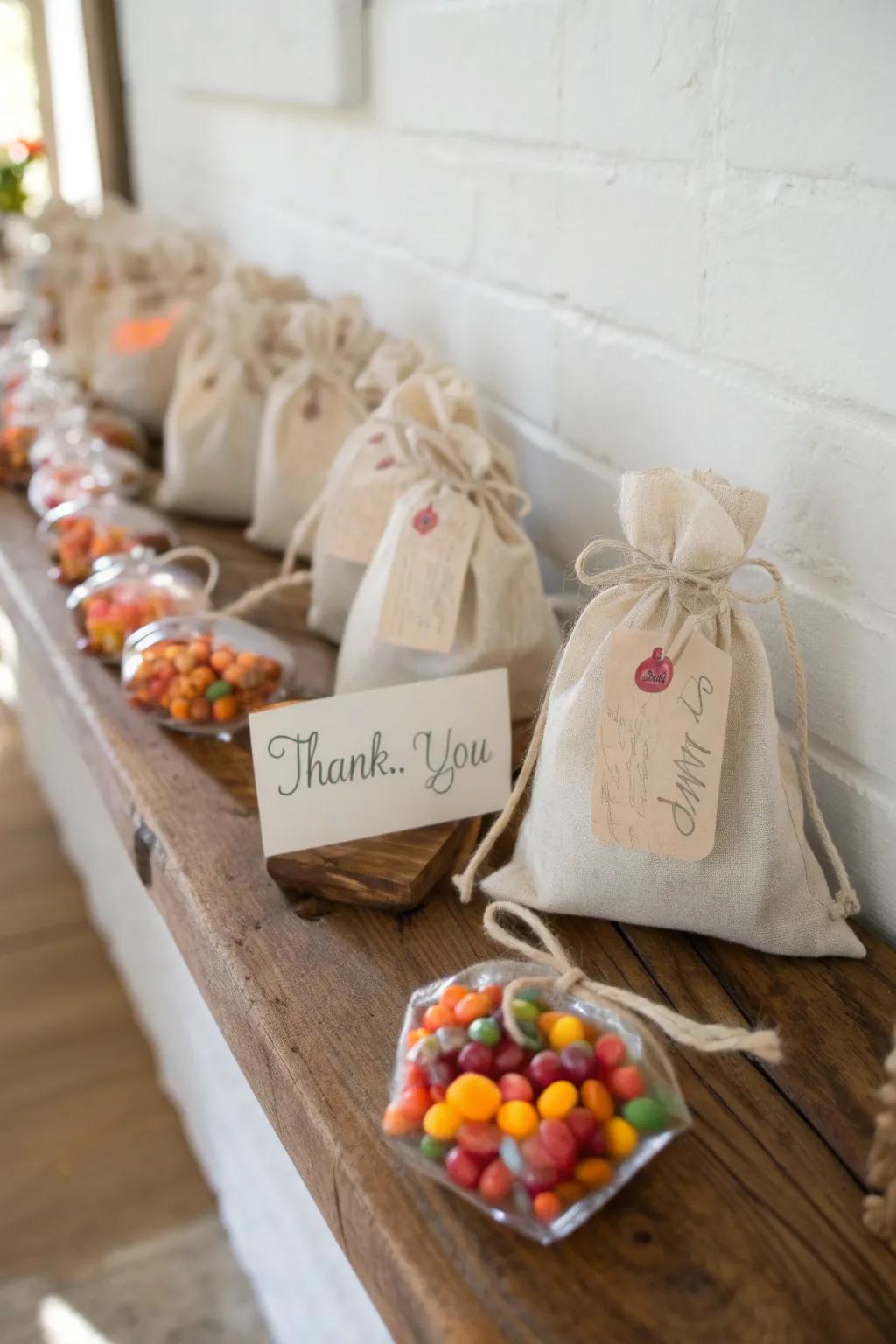 Charming and personalized candy bags: a delightful touch for your DIY candy buffet.