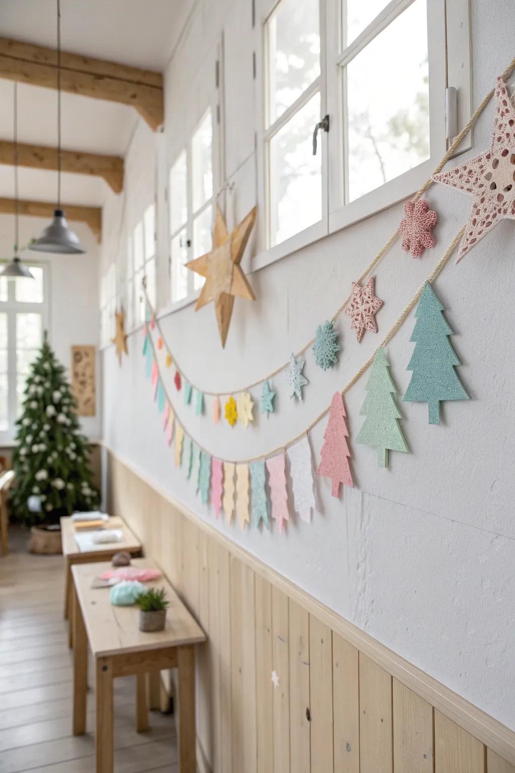 Add a personal touch to your classroom this Christmas with a handcrafted colorful garland, where simplicity meets festive charm.