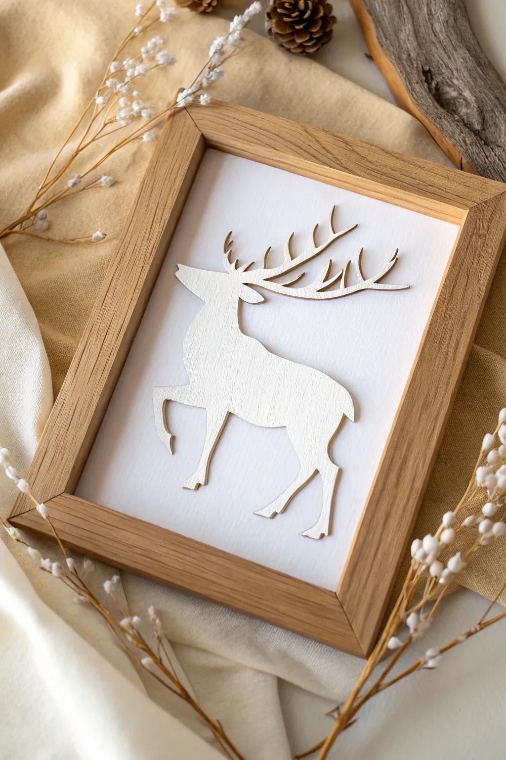 Capture the essence of minimalist holiday decor with this handcrafted reindeer silhouette art piece, a timeless addition to any space.