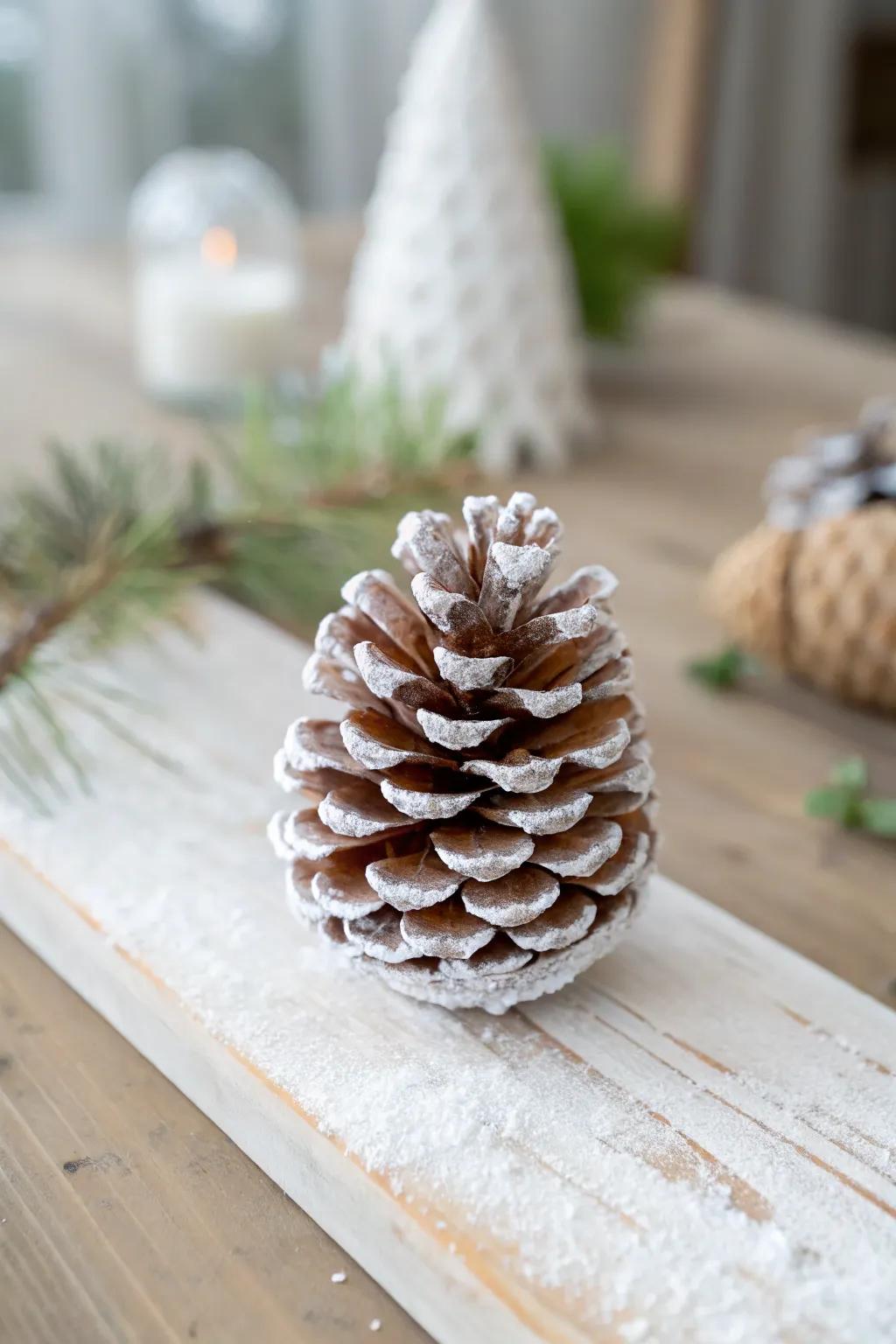 Elevate your holiday decor with a touch of rustic elegance using frosted pinecone accents.