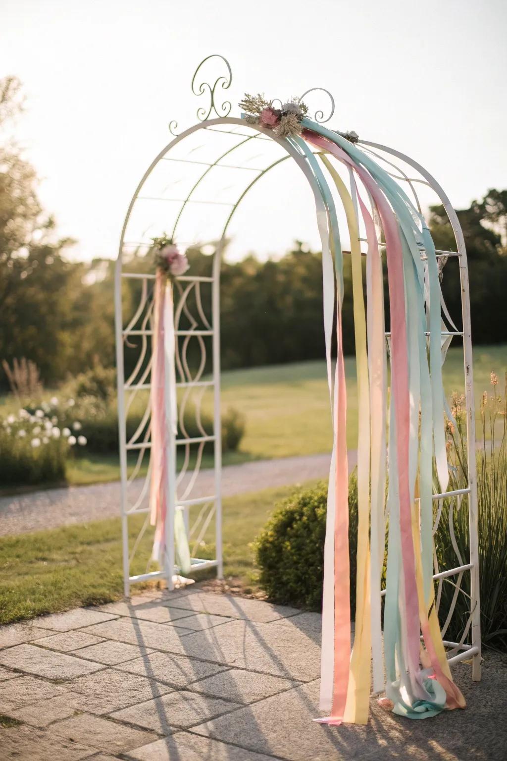 Add a whimsical touch to your garden with a colorful ribbon arch!