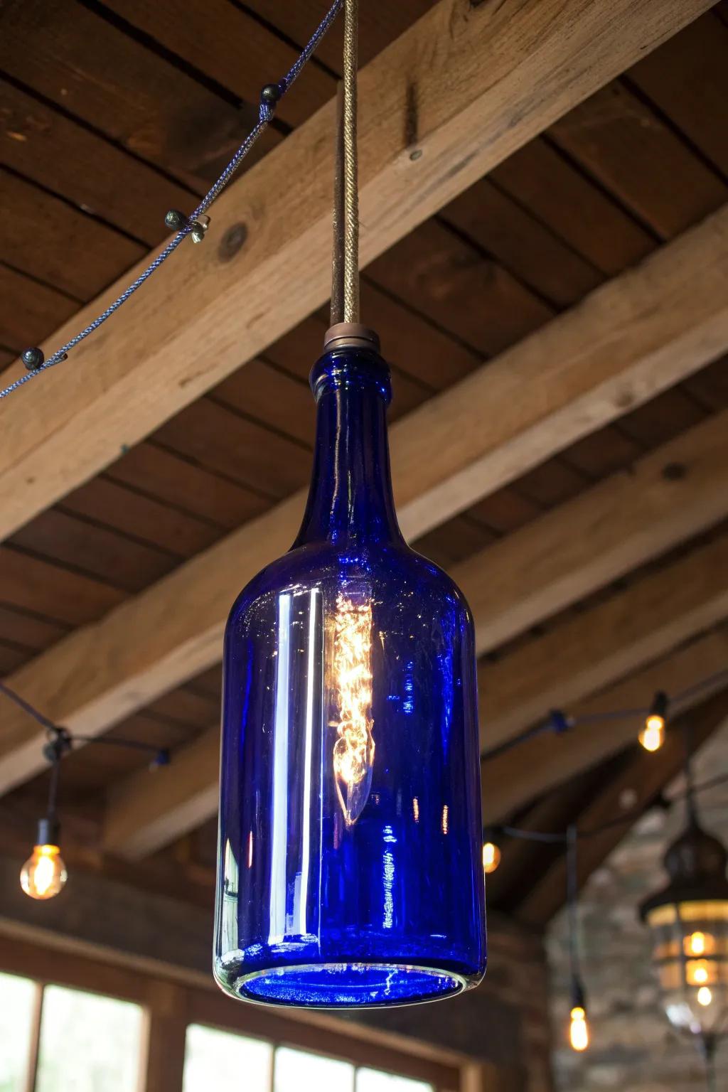 Illuminate your space with eco-friendly elegance: a handcrafted glass bottle pendant light.