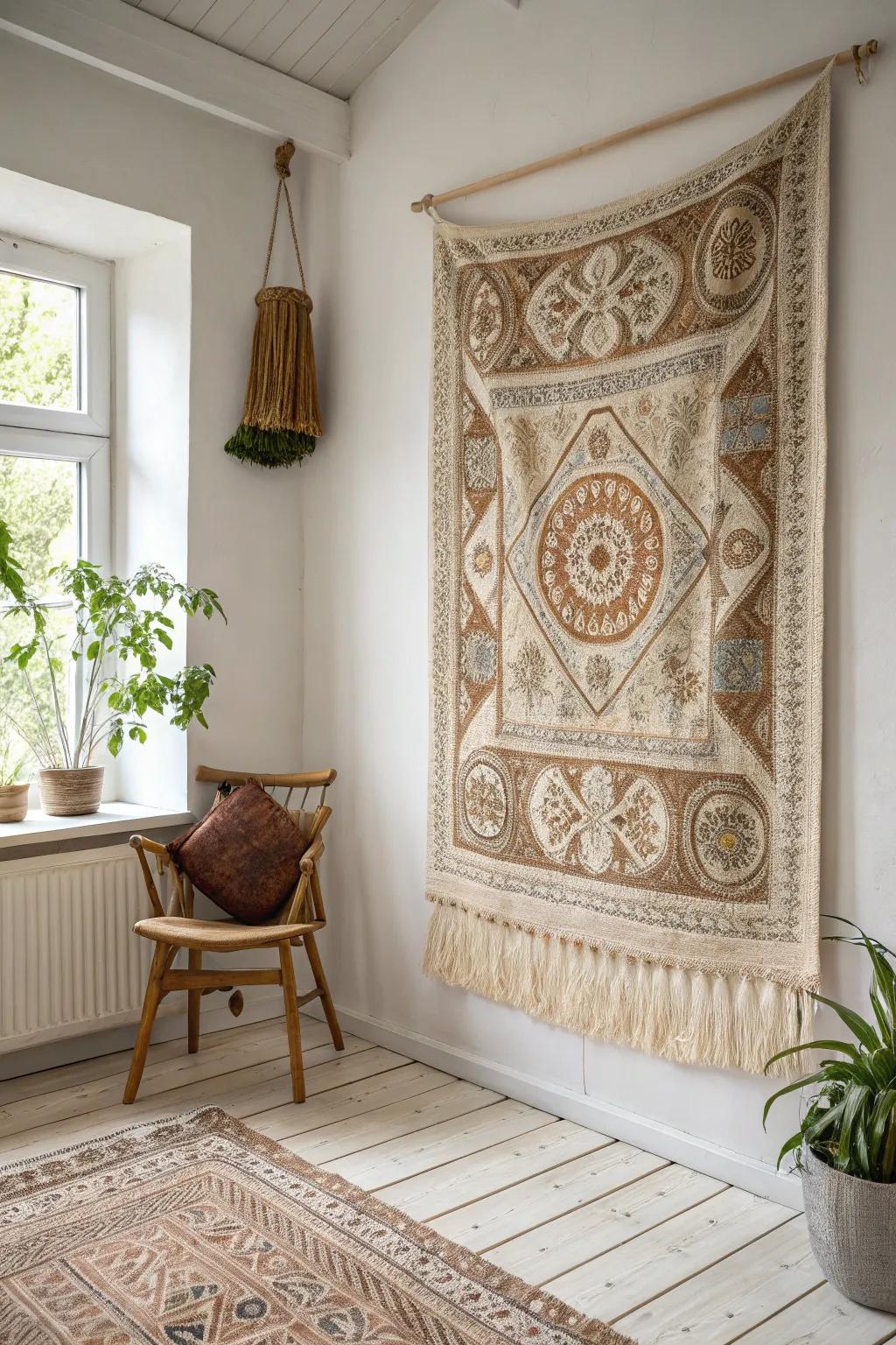 Elevate your space with a vintage tapestry that tells a story. #DIYDecor #BohoMinimalist
