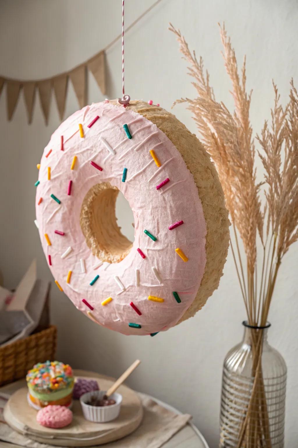 Delight in simplicity with this charming giant doughnut piñata, the perfect centerpiece for any sweet celebration!