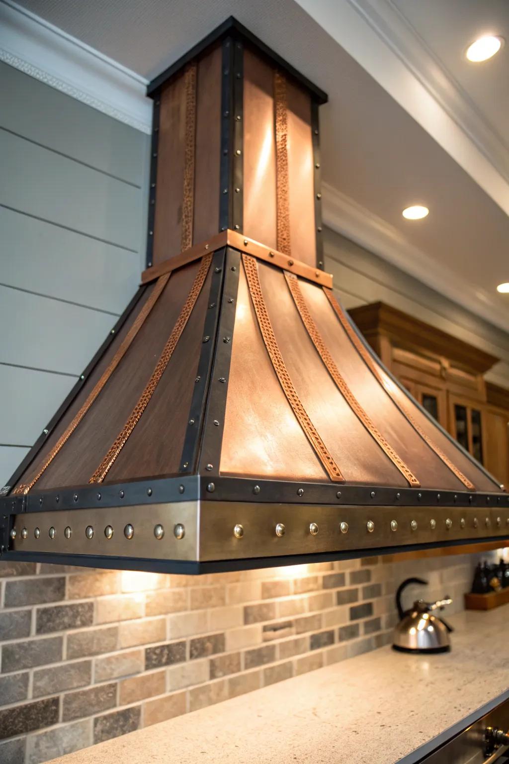 Elevate your kitchen's style with stunning copper accents. #DIYRangeHood #IndustrialCharm