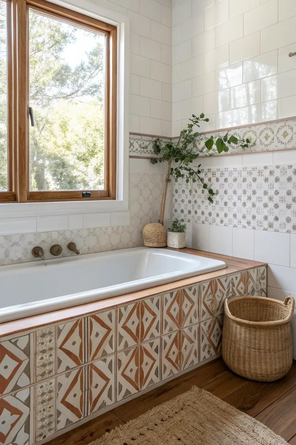 Transform your bath space with the effortless elegance of peel-and-stick tiles, where bold patterns meet minimalist beauty.