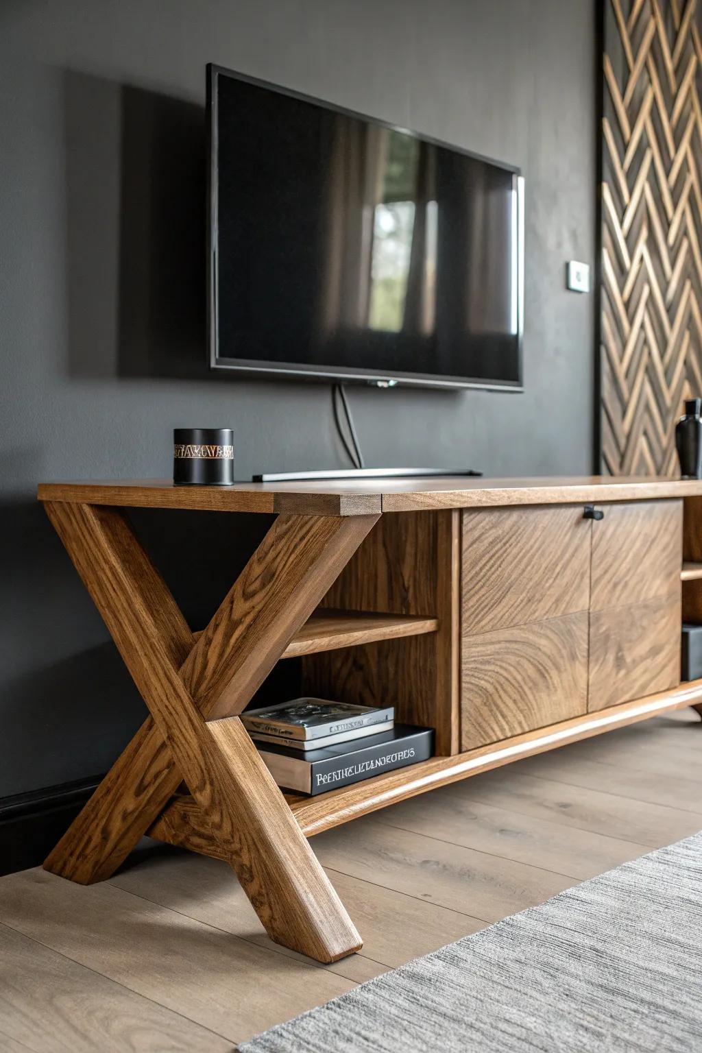 Elevate your space with the artistry of an X-leg TV stand—where form meets function in bold elegance.