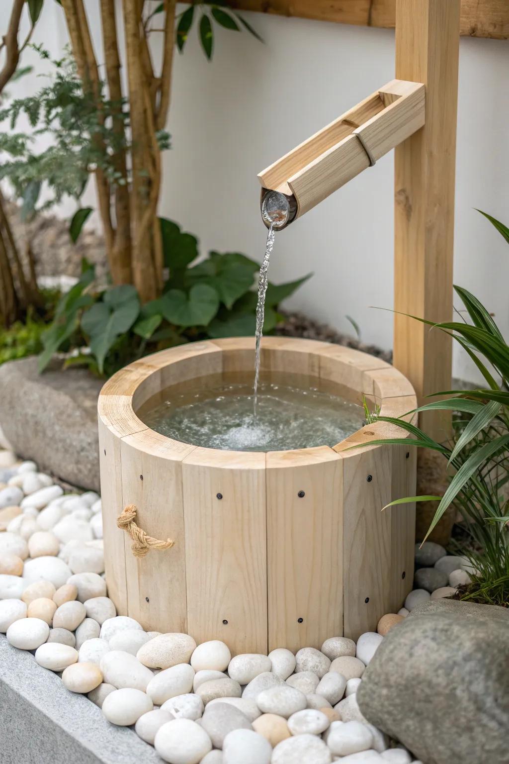 Transform your space into a tranquil oasis with this minimalist wishing well water feature.
