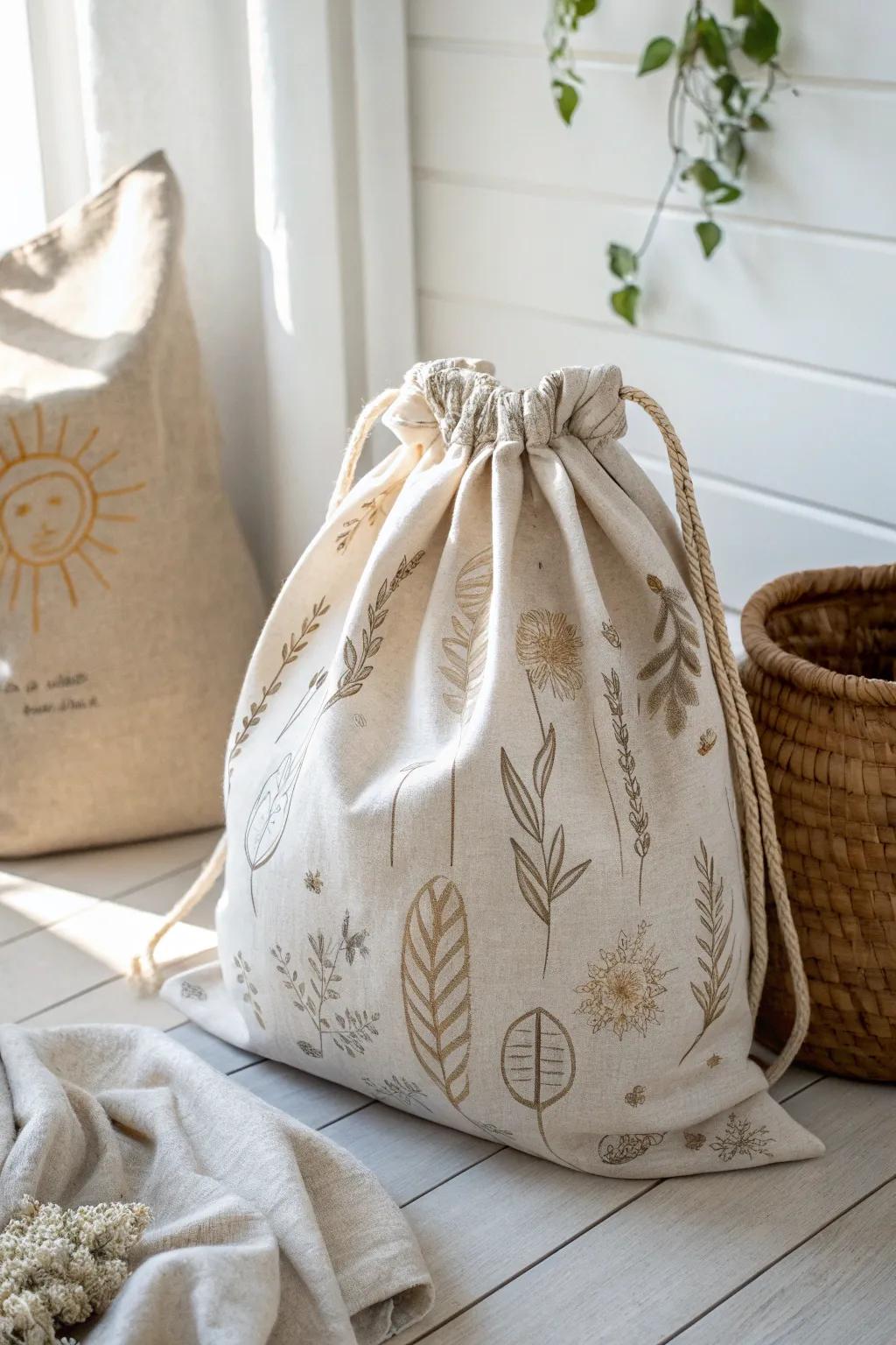Elevate your laundry routine with this minimalist boho drawstring bag—where functionality meets natural beauty.