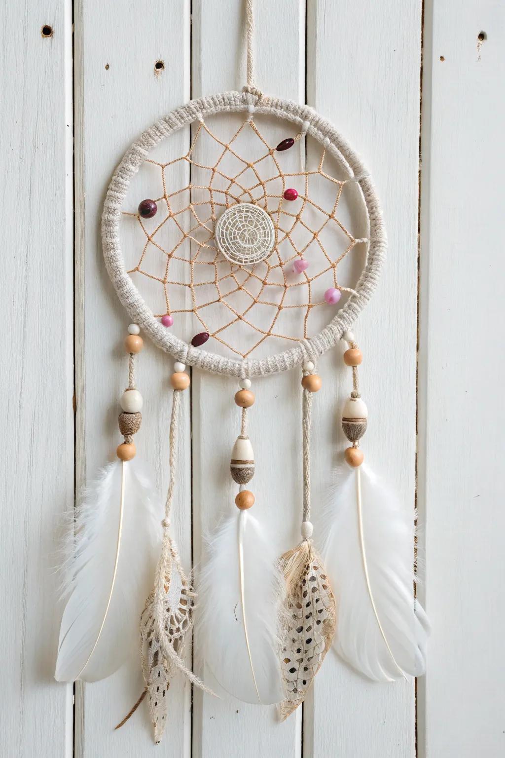 Embrace the beauty of nature with a handcrafted dream catcher that whispers the serenity of the outdoors.