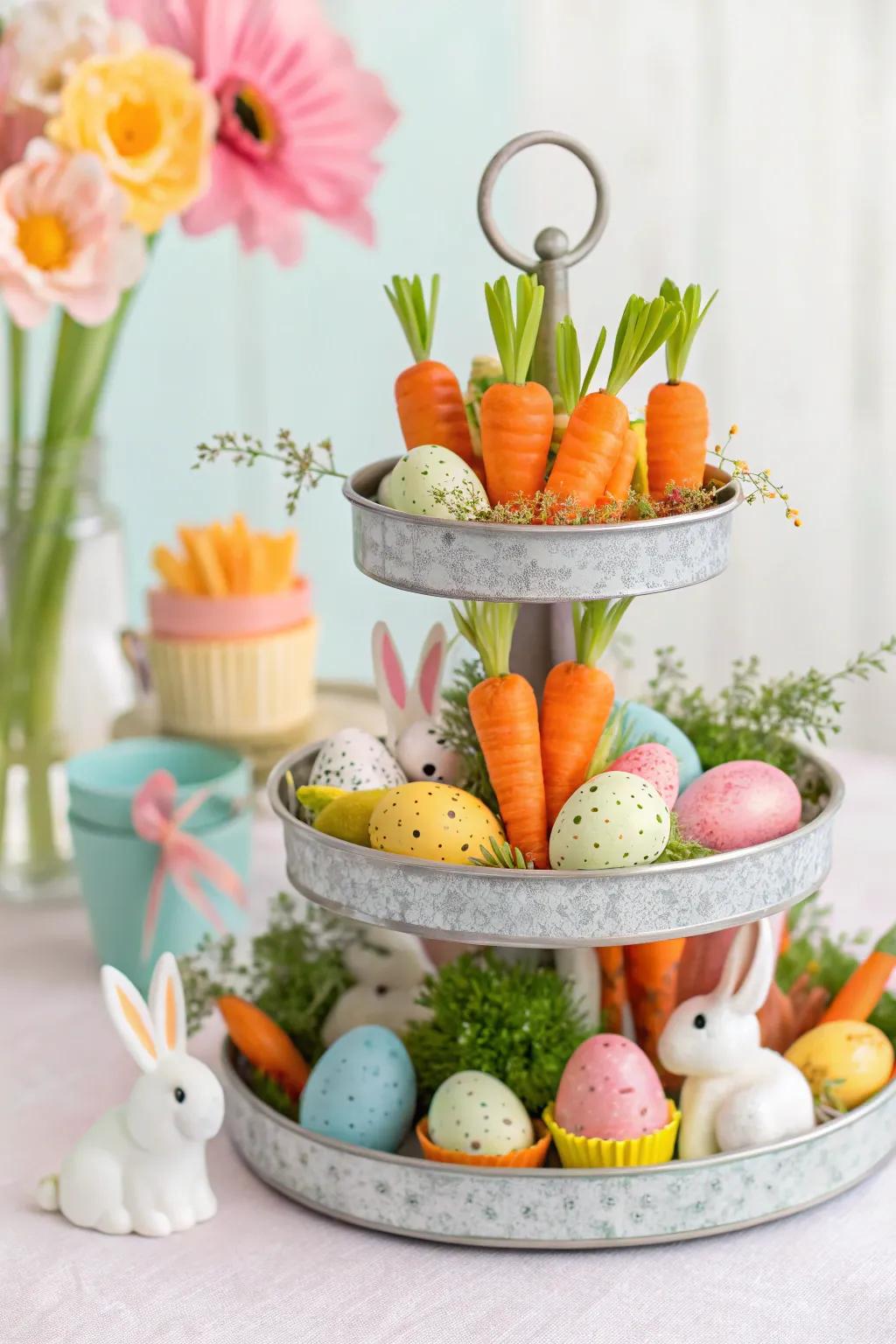 Carrot decorations add a playful pop of color.