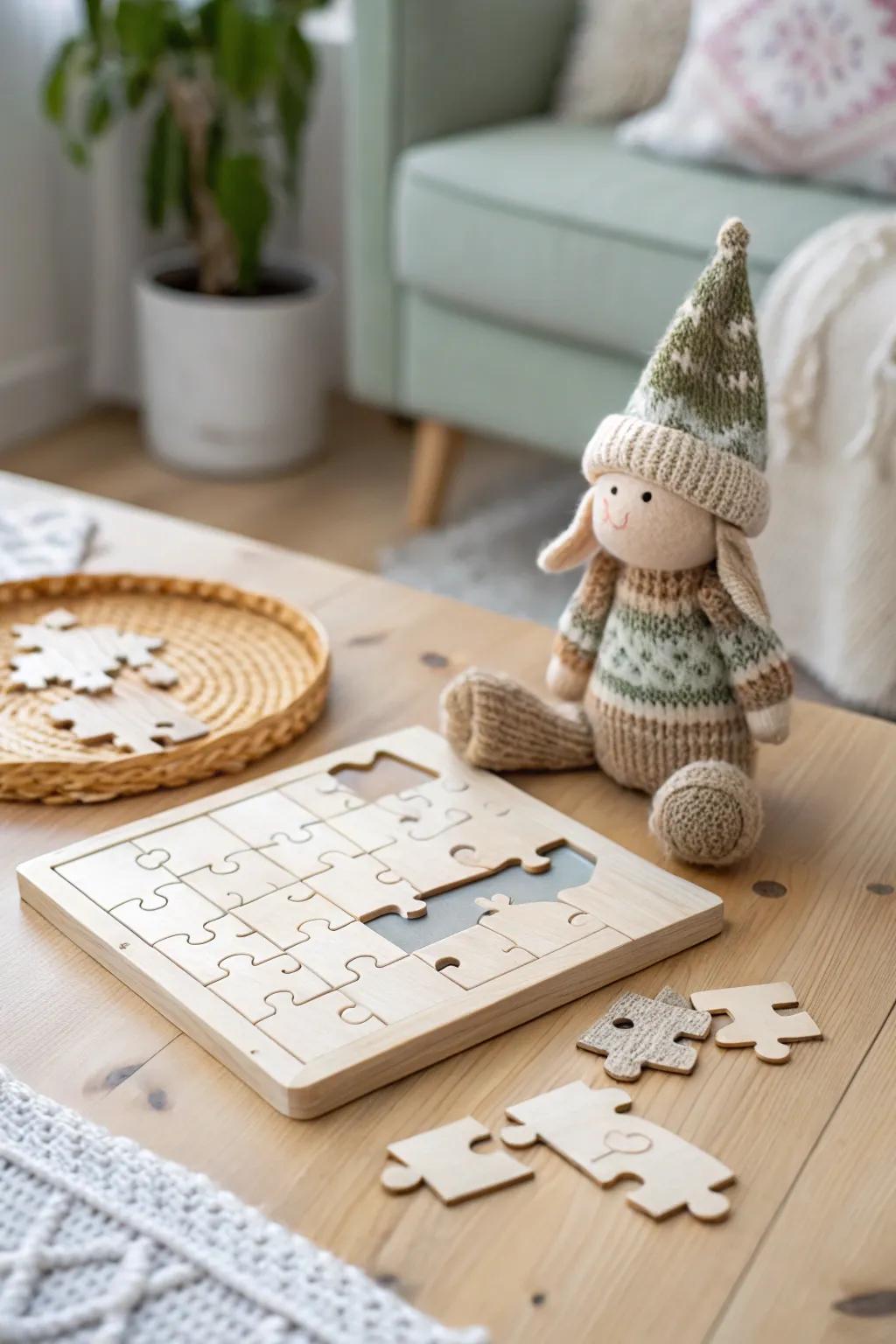 Puzzle dreams and elf schemes: A cozy night of simple joys.