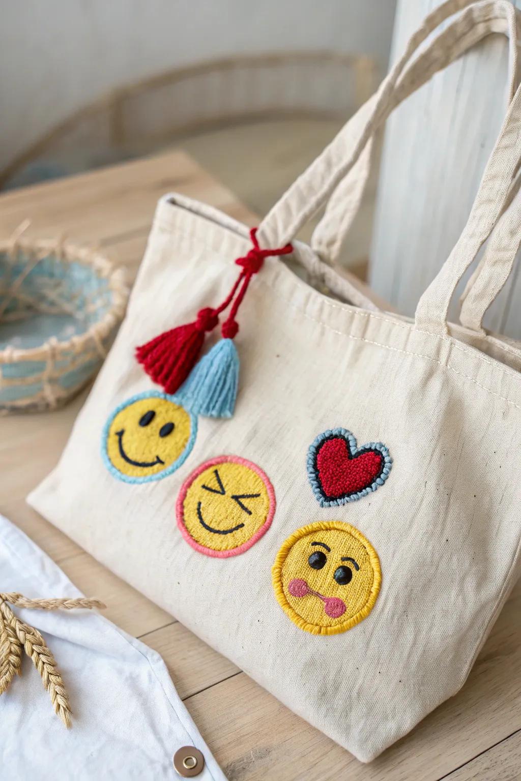 Craft playful expressions with these charming emoji-themed Valentine bags!