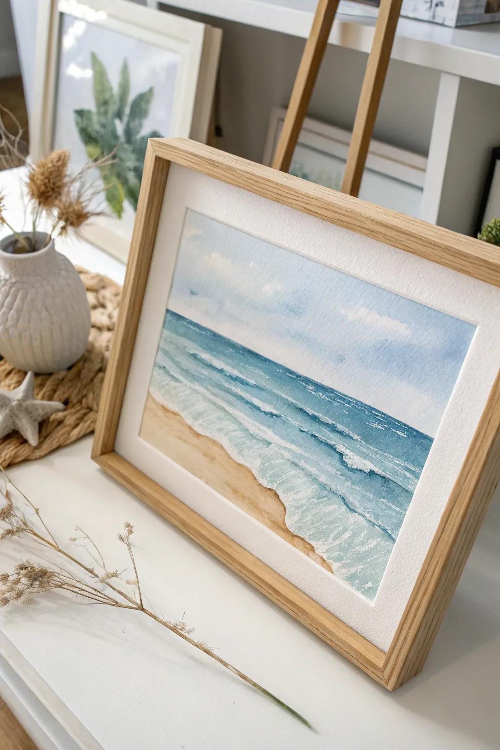 Escape to tranquility with this minimalist seascape watercolor, a perfect blend of simplicity and serenity.