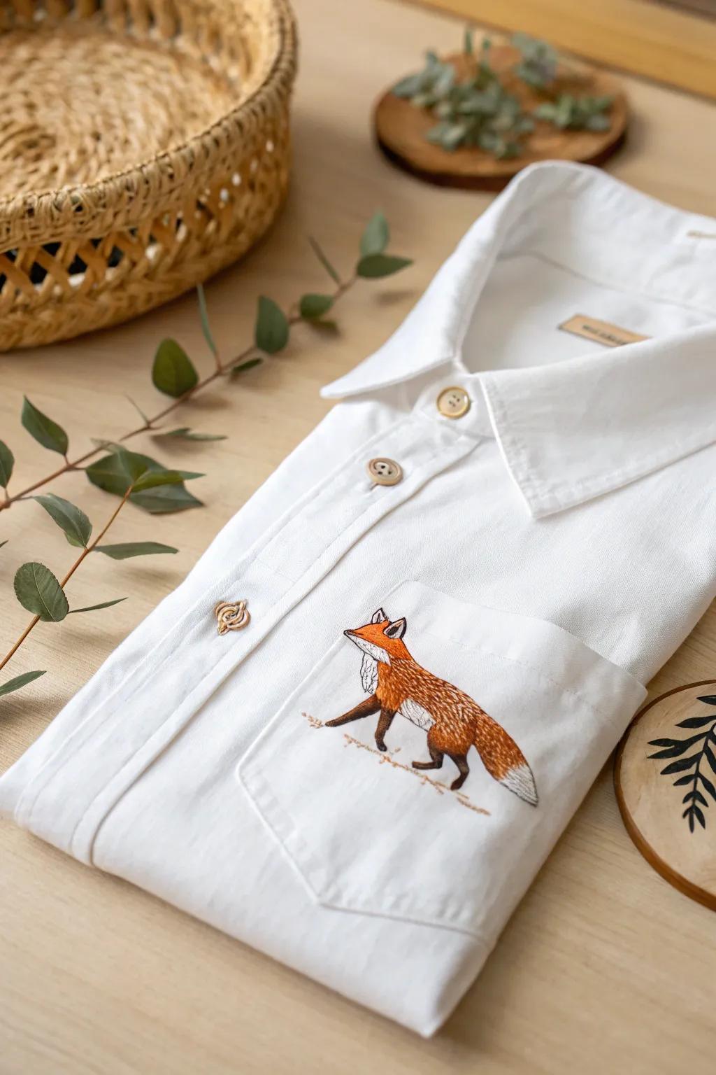 Add a playful charm to your wardrobe with a delicately embroidered fox accent.