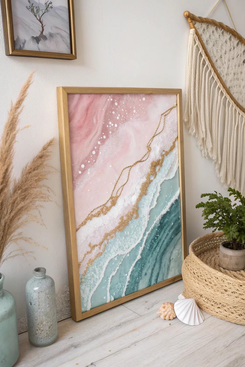 Elevate your space with the serene beauty of epoxy wall art.