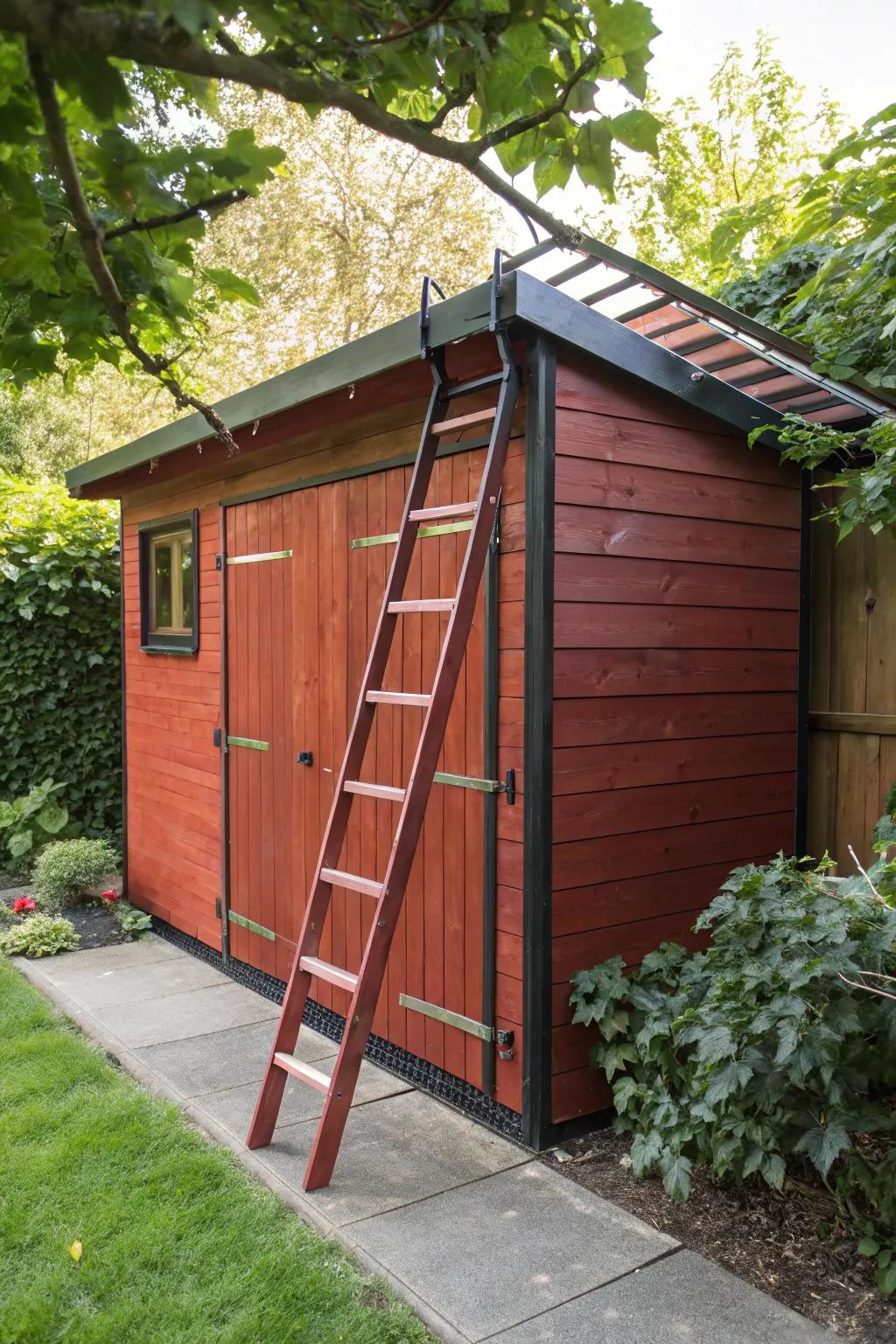 Elevate your ladder storage with a stylish and durable outdoor shed design.