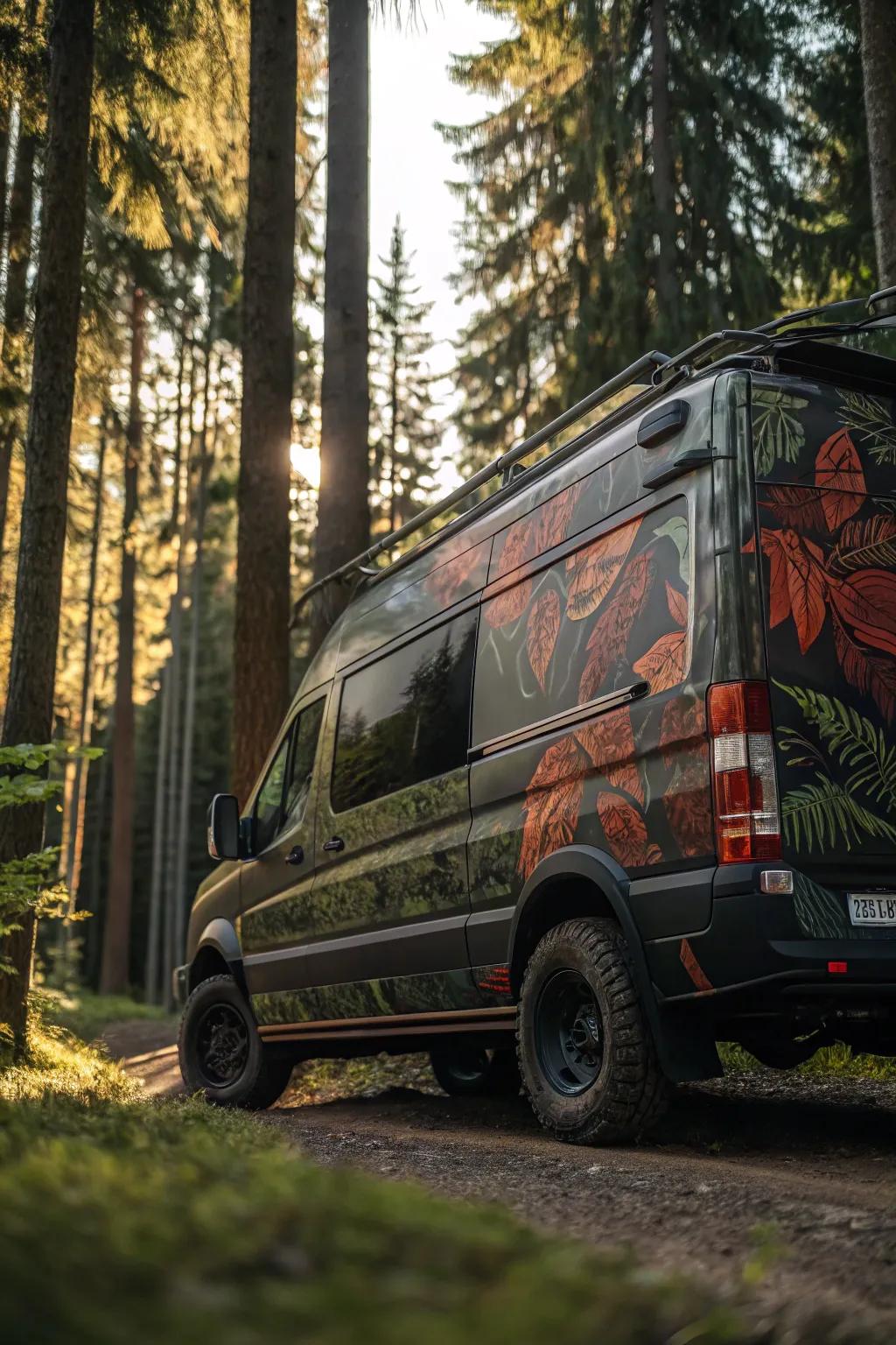 Blend into the wild with a bold camouflage camper design, perfect for the true adventurer.