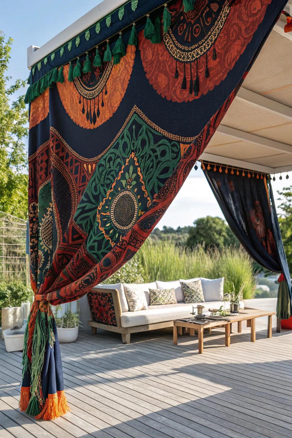 Transform your patio with a vibrant splash of color and pattern, blending Scandinavian minimalism with boho charm.