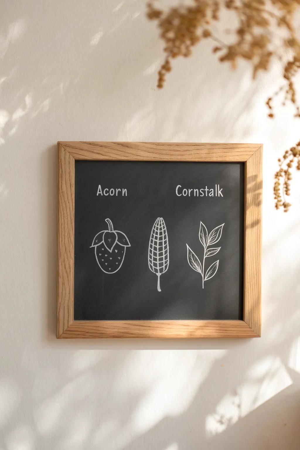 Embrace the beauty of simplicity with minimalist harvest icons on your fall chalkboard.