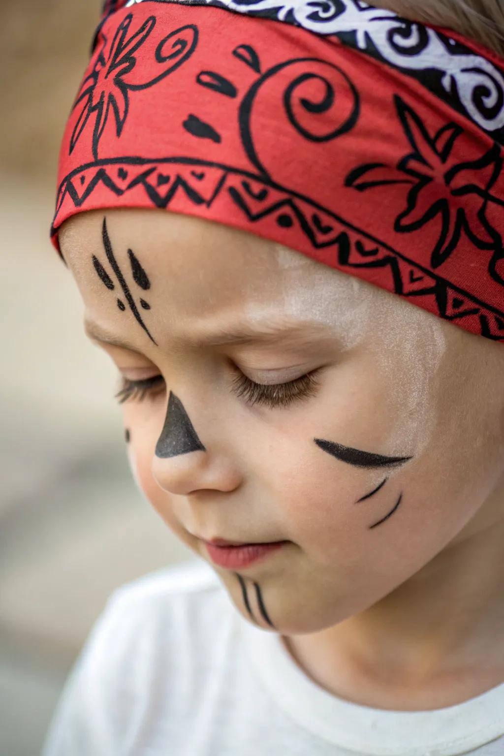 Transform your little one into a daring pirate with this quick and stylish face paint design!
