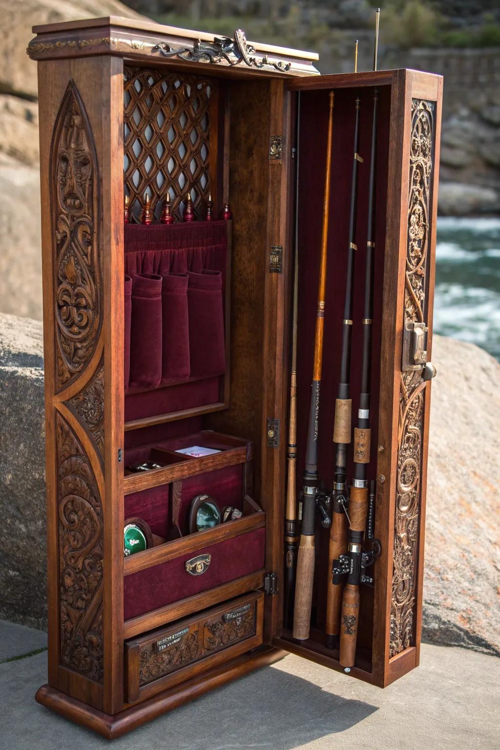 Elevate your fishing adventures with this masterfully crafted rod locker. Everything you need in one beautifully designed place.