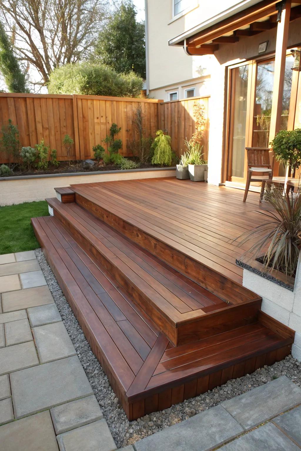 Elevate your outdoor gatherings with these stylish and functional floating deck steps. Perfect for seamless seating solutions!