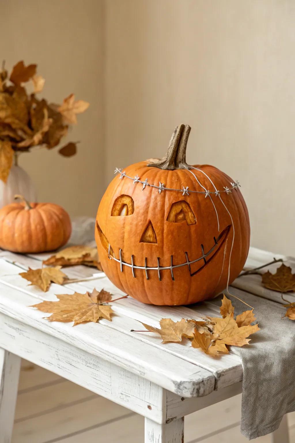 Embrace the awkward charm of a pumpkin with braces, bringing a touch of humor and nostalgia to your autumn decor.