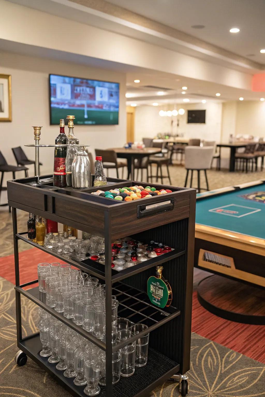 A customized cocktail station adds a personal flair to your game room.