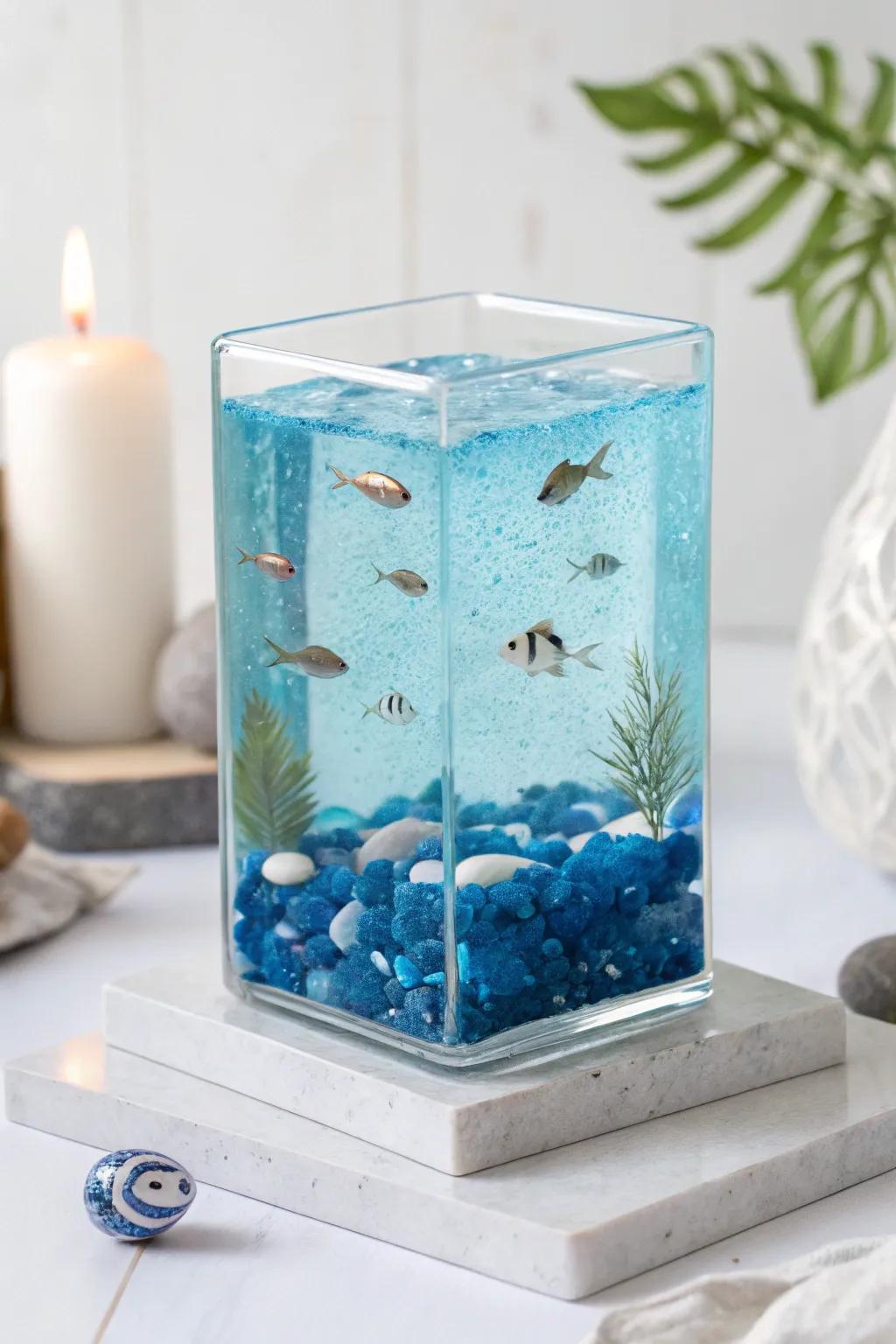 Dive into tranquility with this handcrafted ocean-themed glass block.
