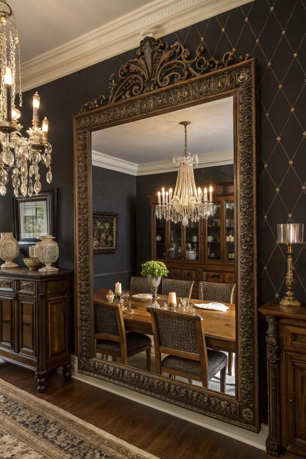 A statement mirror that adds depth and elegance to the room.