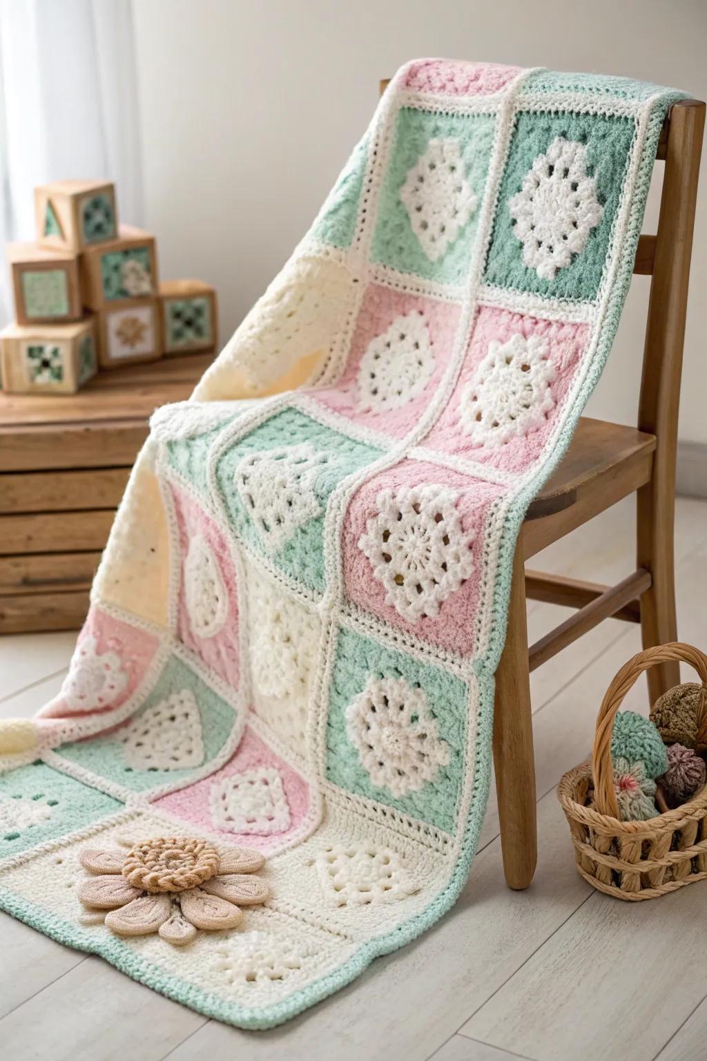 Wrap your little one in love with this charming granny square baby blanket. Perfectly handcrafted for cozy moments.