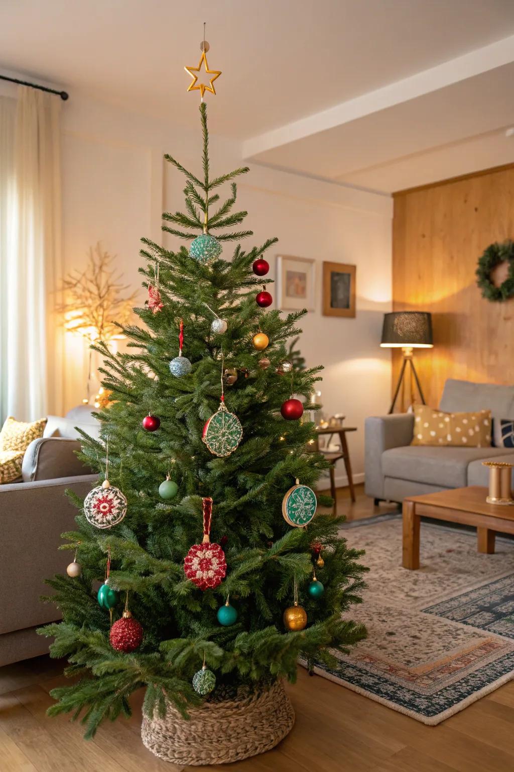 An eco-friendly Christmas tree that celebrates sustainability and creativity.