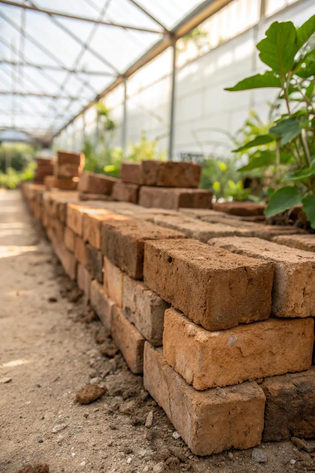 Transform your greenhouse with rustic charm and sustainability: embrace recycled brick foundations!