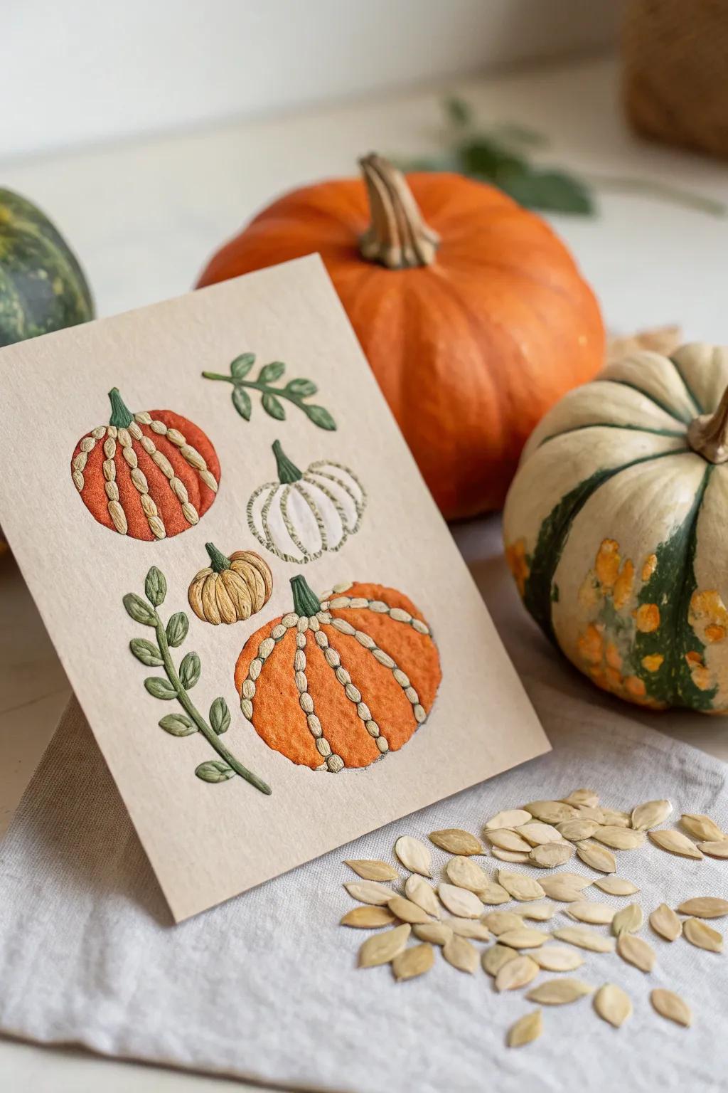 Crafting magic with pumpkin seeds: A delightful minimalist art piece perfect for little hands and big imaginations.