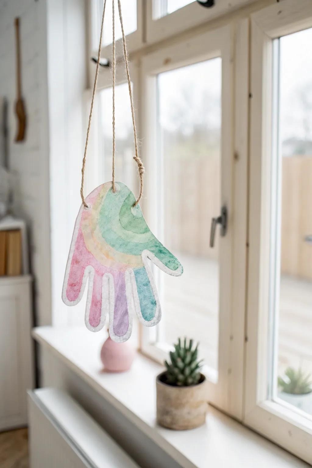 Capture the magic of sunlight with a handcrafted touch. 🌈✨ #HandprintSunCatcher #DIYDecor